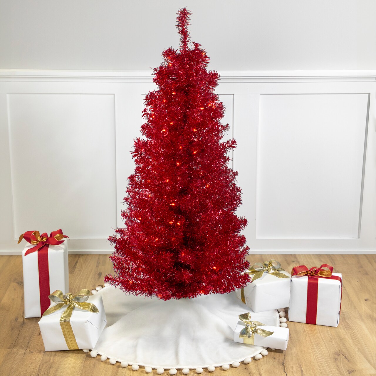 Northlight 4' Pre-Lit Slim Red Artificial Christmas Tree - Clear Lights